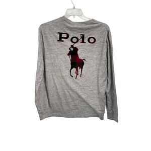 NWT Polo Ralph Lauren Buffalo Check Plaid Big Pony T-Shirt Long Sleeve Gray M